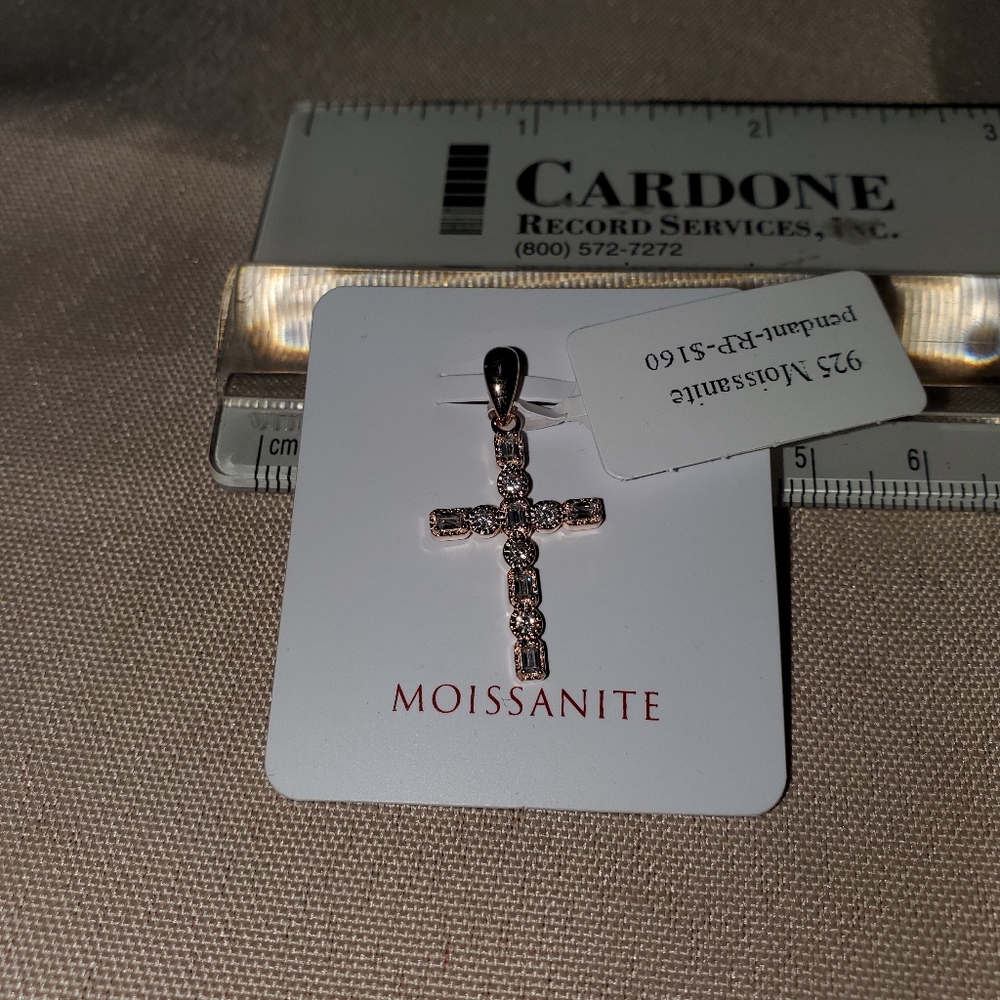 NWT Rose Gold over 925 Sterling silver moissanite cross pendant .55 TCW